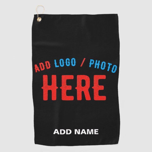 STYLISH MODERN CUSTOMIZABLE BLACK VERIFIED BRANDED GOLF TOWEL (Front)