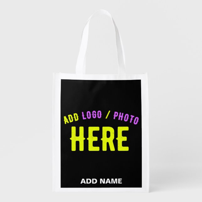 STYLISH MODERN CUSTOMIZABLE BLACK VERIFIED BRANDED GROCERY BAG (Front)