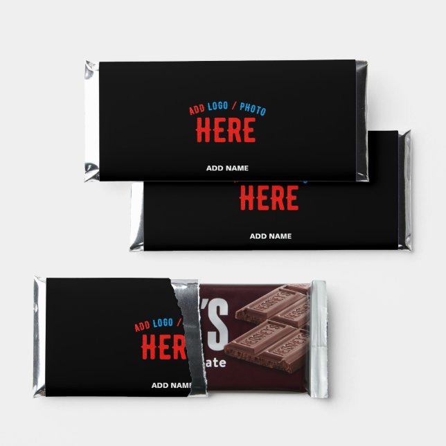 STYLISH MODERN CUSTOMIZABLE BLACK VERIFIED BRANDED HERSHEY BAR FAVORS (Front)