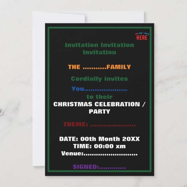 STYLISH MODERN CUSTOMIZABLE BLACK VERIFIED BRANDED INVITATION (Front)