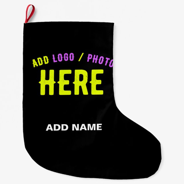 STYLISH MODERN CUSTOMIZABLE BLACK VERIFIED BRANDED LARGE CHRISTMAS STOCKING (Front)