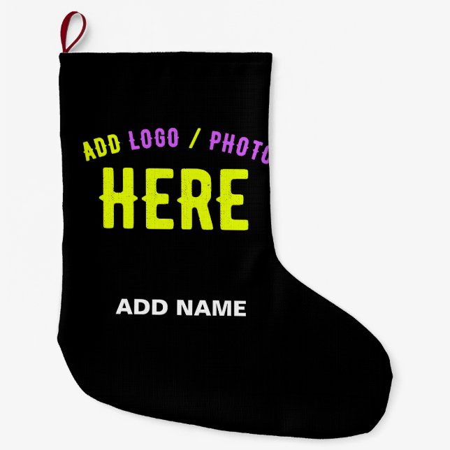 STYLISH MODERN CUSTOMIZABLE BLACK VERIFIED BRANDED LARGE CHRISTMAS STOCKING (Front)