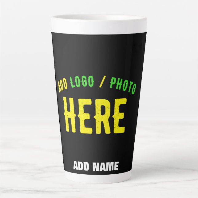 STYLISH MODERN CUSTOMIZABLE BLACK VERIFIED BRANDED LATTE MUG (Front)