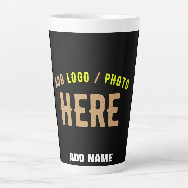STYLISH MODERN CUSTOMIZABLE BLACK VERIFIED BRANDED LATTE MUG (Front)
