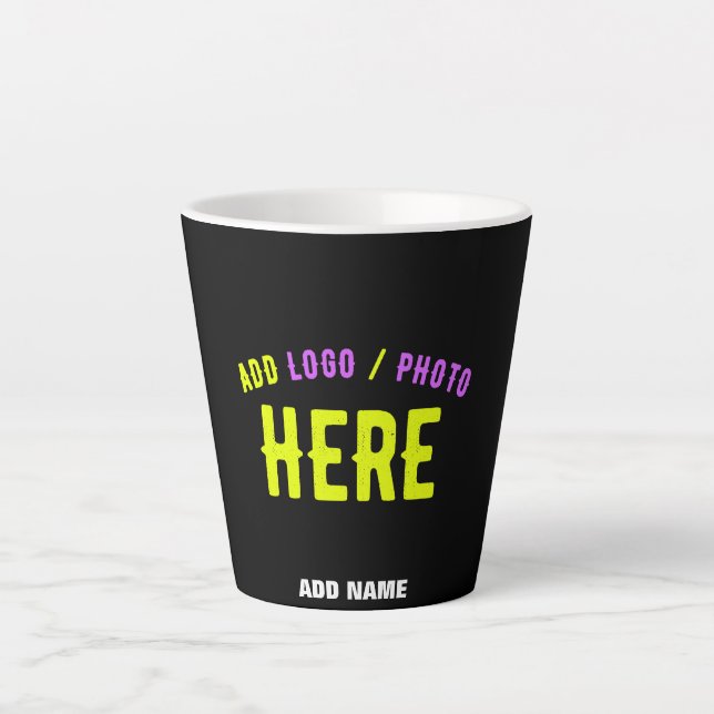 STYLISH MODERN CUSTOMIZABLE BLACK VERIFIED BRANDED LATTE MUG (Front)