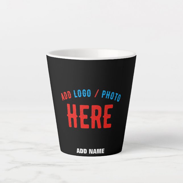 STYLISH MODERN CUSTOMIZABLE BLACK VERIFIED BRANDED LATTE MUG (Front)