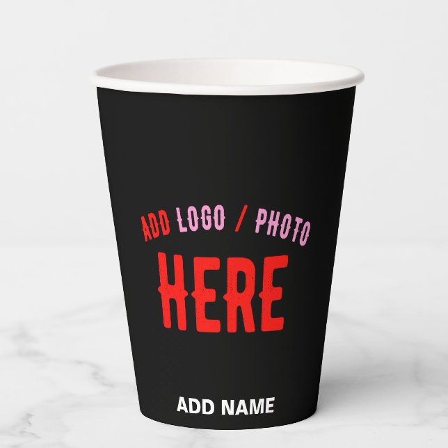 STYLISH MODERN CUSTOMIZABLE BLACK VERIFIED BRANDED PAPER CUPS (Front)