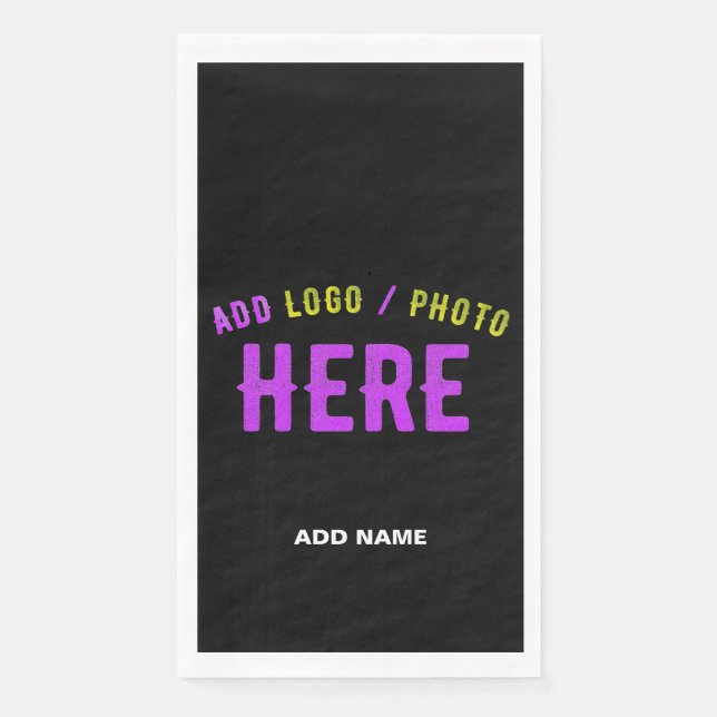 STYLISH MODERN CUSTOMIZABLE BLACK VERIFIED BRANDED PAPER GUEST TOWELS (Front)