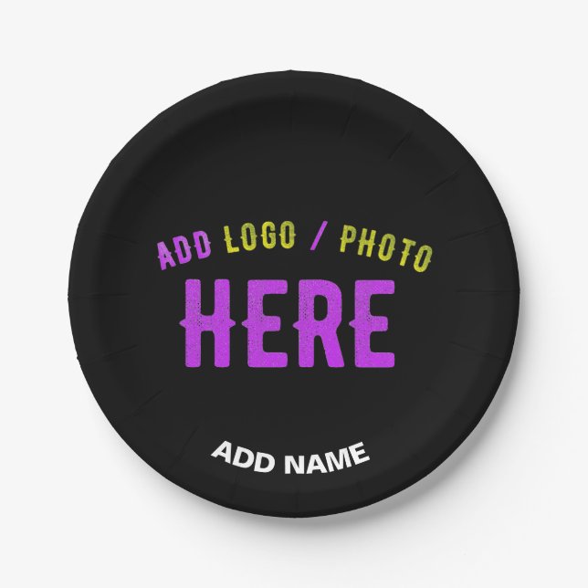 STYLISH MODERN CUSTOMIZABLE BLACK VERIFIED BRANDED PAPER PLATES (Front)