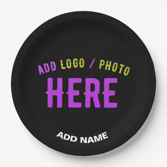 STYLISH MODERN CUSTOMIZABLE BLACK VERIFIED BRANDED PAPER PLATES (Front)