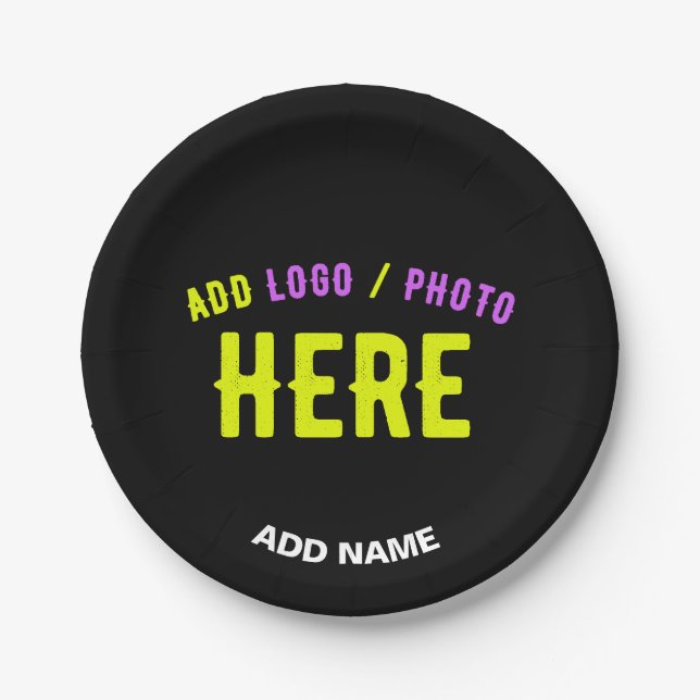 STYLISH MODERN CUSTOMIZABLE BLACK VERIFIED BRANDED PAPER PLATES (Front)