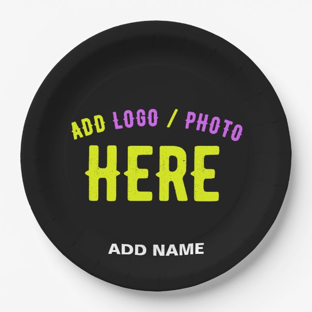 STYLISH MODERN CUSTOMIZABLE BLACK VERIFIED BRANDED PAPER PLATES (Front)
