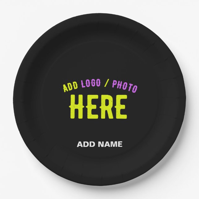 STYLISH MODERN CUSTOMIZABLE BLACK VERIFIED BRANDED PAPER PLATES (Front)