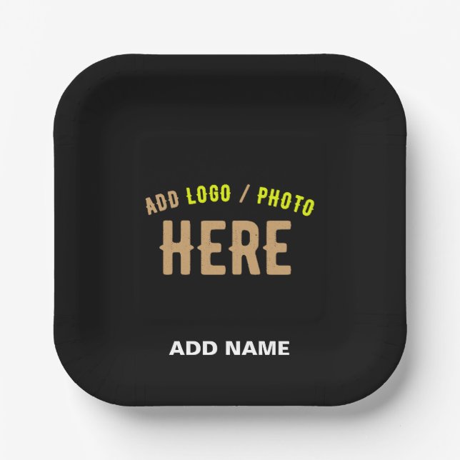 STYLISH MODERN CUSTOMIZABLE BLACK VERIFIED BRANDED PAPER PLATES (Front)