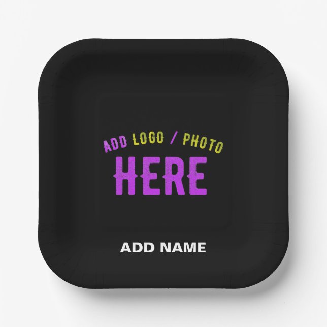 STYLISH MODERN CUSTOMIZABLE BLACK VERIFIED BRANDED PAPER PLATES (Front)