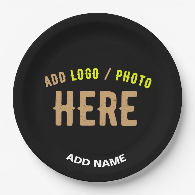 STYLISH MODERN CUSTOMIZABLE BLACK VERIFIED BRANDED PAPER PLATES (Front)
