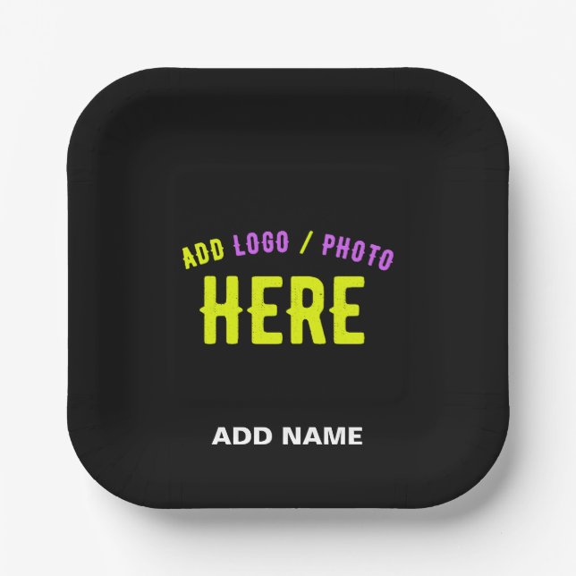 STYLISH MODERN CUSTOMIZABLE BLACK VERIFIED BRANDED PAPER PLATES (Front)