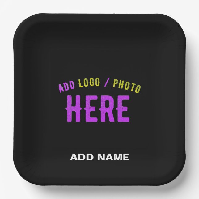 STYLISH MODERN CUSTOMIZABLE BLACK VERIFIED BRANDED PAPER PLATES (Front)