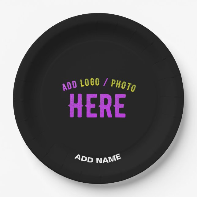 STYLISH MODERN CUSTOMIZABLE BLACK VERIFIED BRANDED PAPER PLATES (Front)