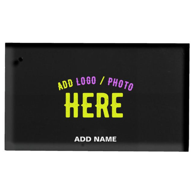STYLISH MODERN CUSTOMIZABLE BLACK VERIFIED BRANDED PLACE CARD HOLDER (Front)