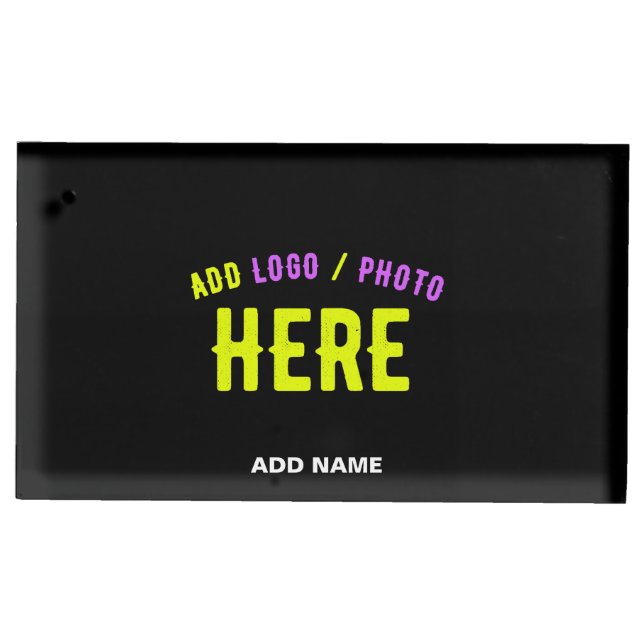 STYLISH MODERN CUSTOMIZABLE BLACK VERIFIED BRANDED PLACE CARD HOLDER (Front)