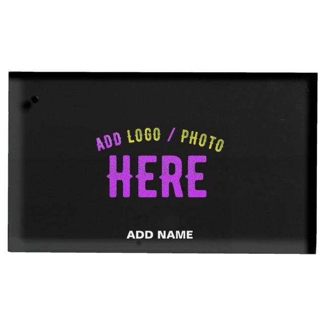 STYLISH MODERN CUSTOMIZABLE BLACK VERIFIED BRANDED PLACE CARD HOLDER (Front)