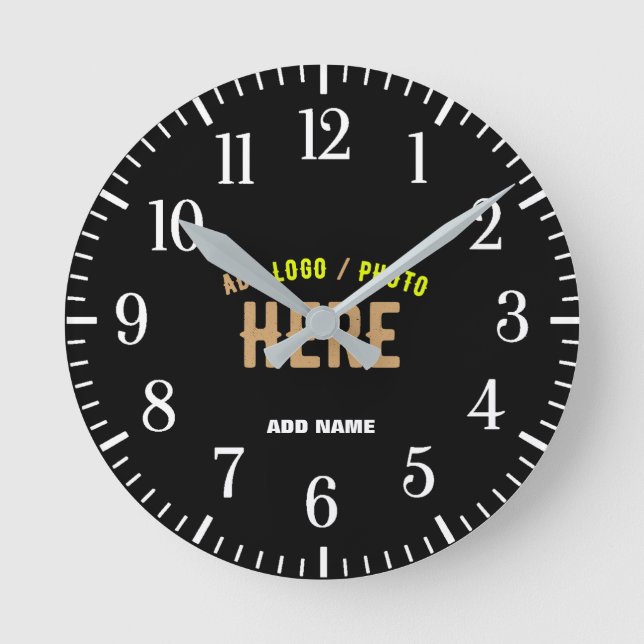 STYLISH MODERN CUSTOMIZABLE BLACK VERIFIED BRANDED ROUND CLOCK (Front)