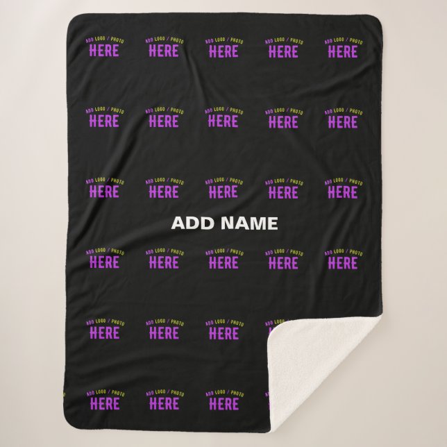 STYLISH MODERN CUSTOMIZABLE BLACK VERIFIED BRANDED SHERPA BLANKET (Front)