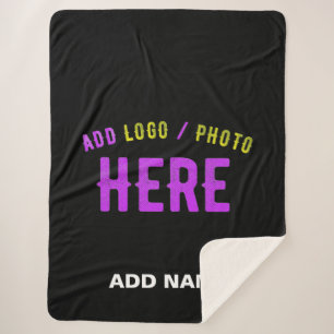STYLISH MODERN CUSTOMIZABLE BLACK VERIFIED BRANDED SHERPA BLANKET
