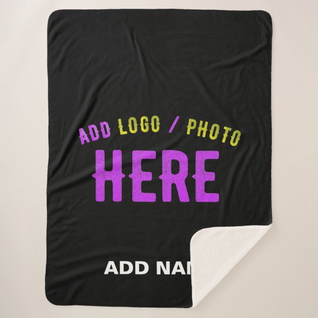 STYLISH MODERN CUSTOMIZABLE BLACK VERIFIED BRANDED SHERPA BLANKET (Front)