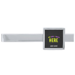STYLISH MODERN CUSTOMIZABLE BLACK VERIFIED BRANDED SILVER FINISH TIE BAR