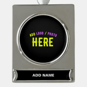 STYLISH MODERN CUSTOMIZABLE BLACK VERIFIED BRANDED SILVER PLATED BANNER ORNAMENT