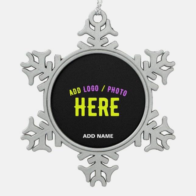 STYLISH MODERN CUSTOMIZABLE BLACK VERIFIED BRANDED SNOWFLAKE PEWTER CHRISTMAS ORNAMENT (Front)