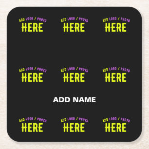 STYLISH MODERN CUSTOMIZABLE BLACK VERIFIED BRANDED SQUARE PAPER COASTER