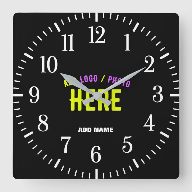 STYLISH MODERN CUSTOMIZABLE BLACK VERIFIED BRANDED SQUARE WALL CLOCK (Front)