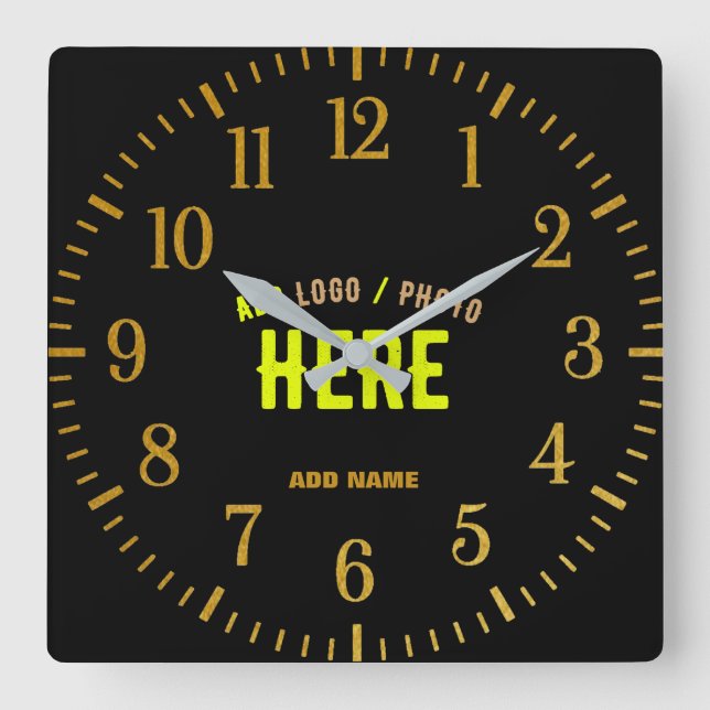 STYLISH MODERN CUSTOMIZABLE BLACK VERIFIED BRANDED SQUARE WALL CLOCK (Front)