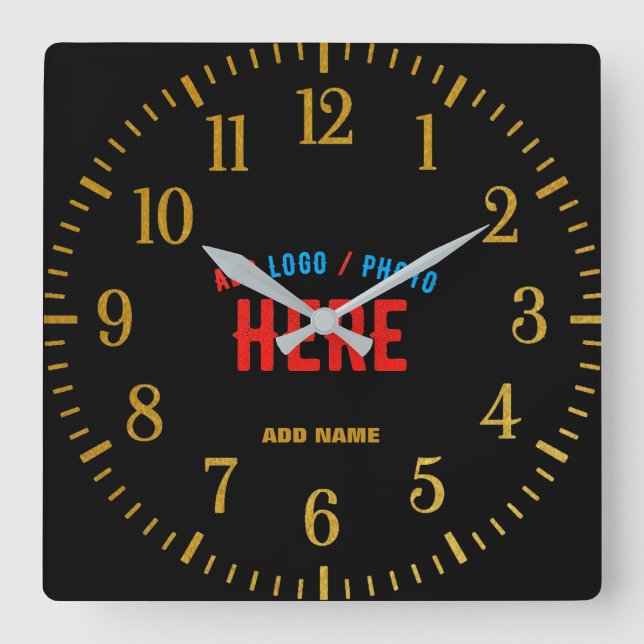 STYLISH MODERN CUSTOMIZABLE BLACK VERIFIED BRANDED SQUARE WALL CLOCK (Front)