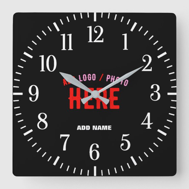STYLISH MODERN CUSTOMIZABLE BLACK VERIFIED BRANDED SQUARE WALL CLOCK (Front)