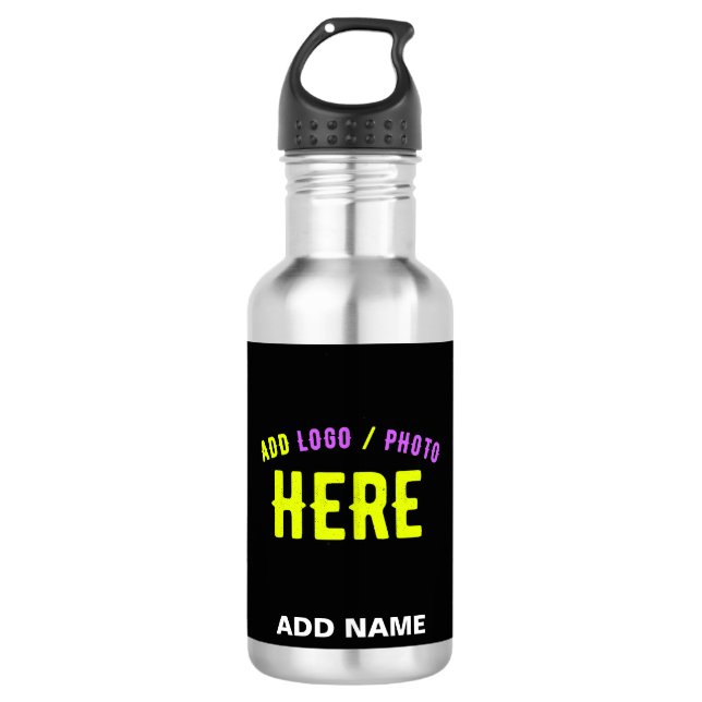 STYLISH MODERN CUSTOMIZABLE BLACK VERIFIED BRANDED STAINLESS STEEL WATER BOTTLE (Front)