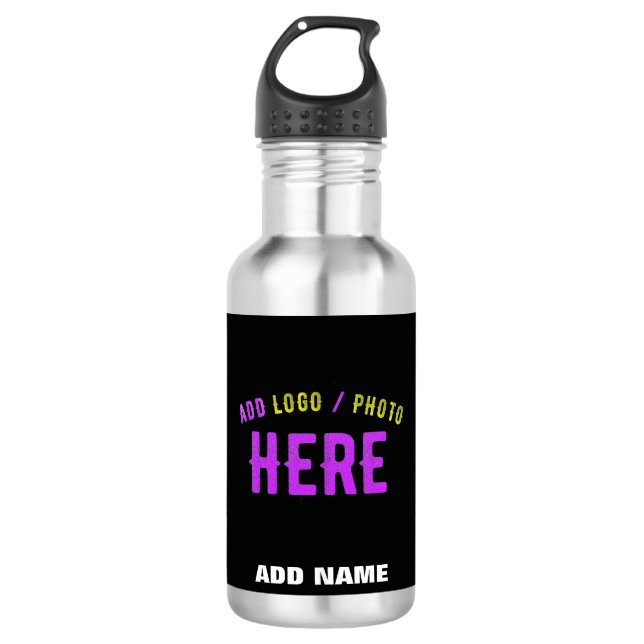 STYLISH MODERN CUSTOMIZABLE BLACK VERIFIED BRANDED STAINLESS STEEL WATER BOTTLE (Front)