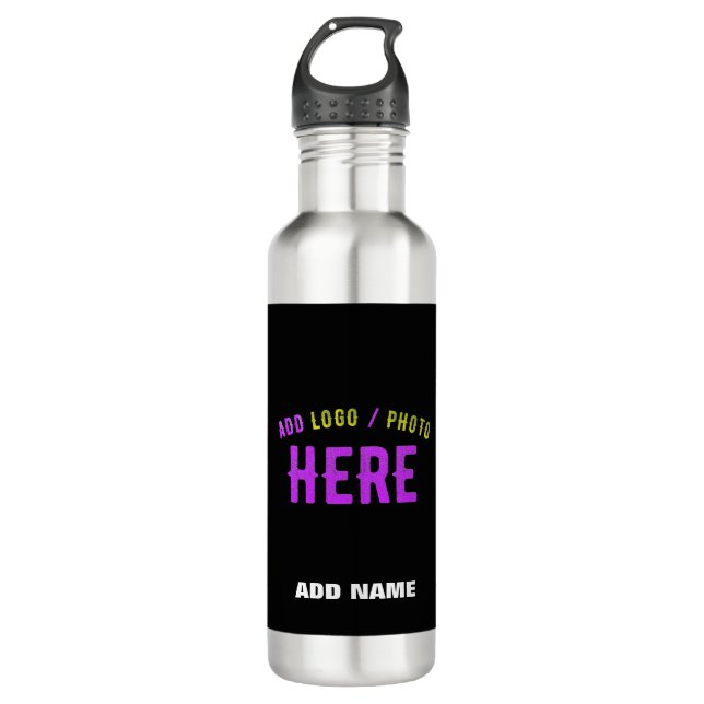 STYLISH MODERN CUSTOMIZABLE BLACK VERIFIED BRANDED STAINLESS STEEL WATER BOTTLE (Front)