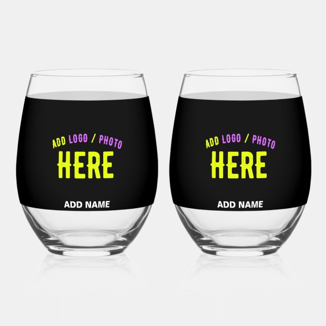 STYLISH MODERN CUSTOMIZABLE BLACK VERIFIED BRANDED STEMLESS WINE GLASS (Front)