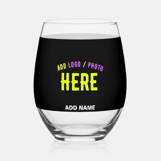 STYLISH MODERN CUSTOMIZABLE BLACK VERIFIED BRANDED STEMLESS WINE GLASS (Front)