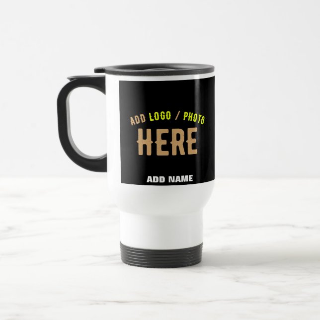 STYLISH MODERN CUSTOMIZABLE BLACK VERIFIED BRANDED TRAVEL MUG (Left)