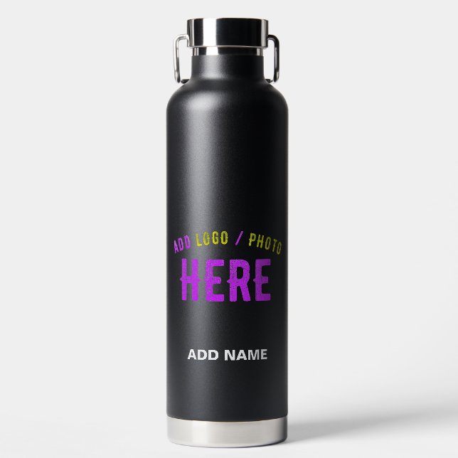 STYLISH MODERN CUSTOMIZABLE BLACK VERIFIED BRANDED WATER BOTTLE (Front)