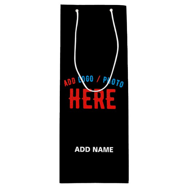 STYLISH MODERN CUSTOMIZABLE BLACK VERIFIED BRANDED WINE GIFT BAG (Front)