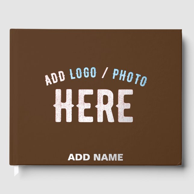STYLISH MODERN CUSTOMIZABLE BROWN VERIFIED BRANDED FOIL GUEST BOOK  (Front)