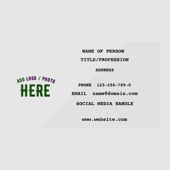 STYLISH MODERN CUSTOMIZABLE COOL VERIFIED BRANDED CLEAR BUSINESS CARDS (Front)