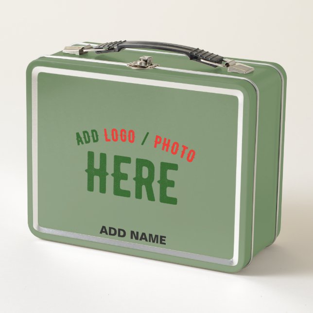 STYLISH MODERN CUSTOMIZABLE GREEN VERIFIED BRANDED METAL LUNCH BOX (Front)
