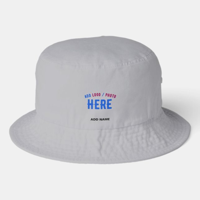 STYLISH MODERN CUSTOMIZABLE GREY VERIFIED BRANDED BUCKET HAT (Front)